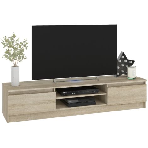 Akord – Ensemble meuble TV 220 cm 4 portes chêne sonoma – 8 étagères – Panneau stratifié – Hauteur 140 cm – Profondeur 40 cm