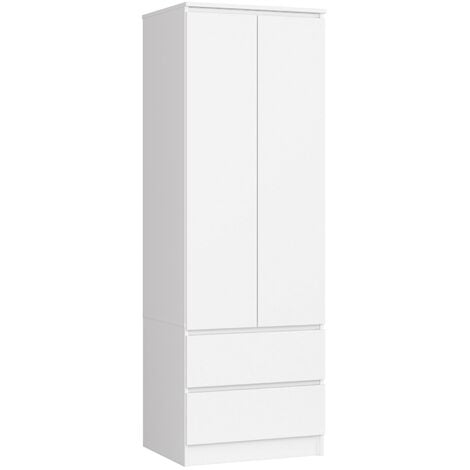 ABAMIHOME AKORD Kleiderschrank Star S | Zweitürig S 60 cm | 2 Schubladen mit Regalen und Einer Kleiderstange | für Kleiderschränke Schlafzimmer | laminierte Platte 16 mm Farbe Weiß