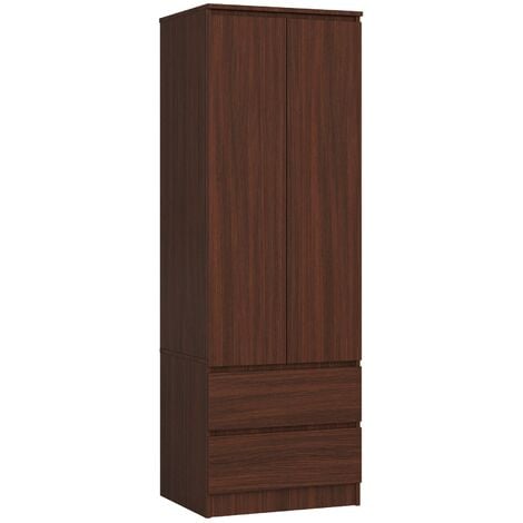 AKORD Kleiderschrank Star S | Zweitürig S 60 cm | 2 Schubladen mit Regalen und Einer Kleiderstange | für Kleiderschränke Schlafzimmer | Laminierte Platte 16 mm Farbe Wenge