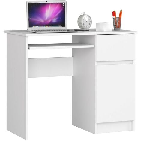 AKORD Piksel Schreibtisch Klein mit Schubladen | Office Desk | Computertisch | Bürotisch mit Tastaturablage | Schublade und Fach mit Tür | Holz Deko | B90 x H77 x T50 cm 30 kg | Schrank Rechts