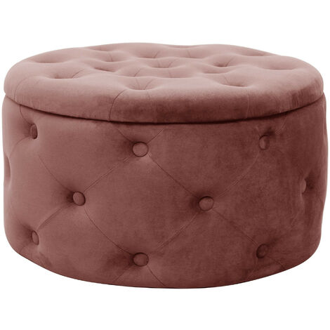 Akord – Pouf de rangement matelassé en velours rose – Hauteur 30 cm – Compact 55x55 cm – Charge max 80 kg – Idéal pour intérieur traditionnel