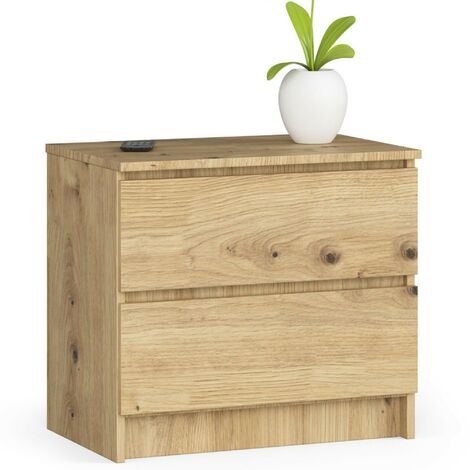 Akord – Table de chevet 2 tiroirs en chêne artisanal – Dimensions 60x40x55 cm – Construction stable et surface résistante aux rayures