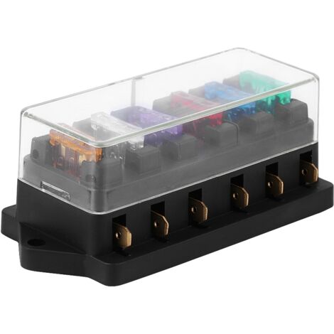 Akozon 6-fach Flachsicherungskasten für Auto, Boot, DC 12V 24V, ABS + Kupfermaterial, einfache Installation, geeignet für verschiedene Fahrzeuge.