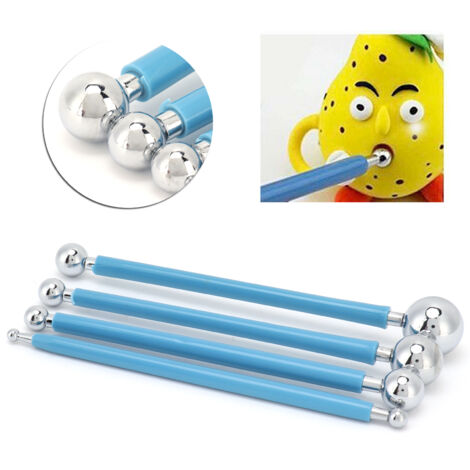 Akozon Ensemble d'outils à Billes en Acier Inoxydable 4 Pièces à 8 Têtes pour la Cuisson - Kit de Décoration et de Sculpture de Gâteaux Fondants.