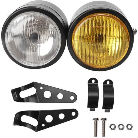 Akozon Motorcycle Universel 8,5 Pouces de Fer Front Double Twin Round Round Phare, Black Dual Sport Motorcycle Headlight adapté à Toutes les Motos (noir et blanc + jaune).
