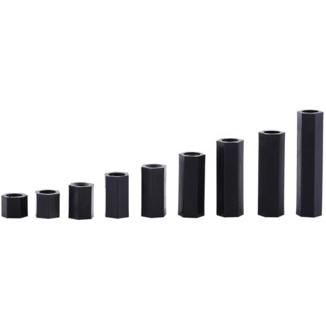 Akozon Nylon Schwarz Hex Spacer, 100Pcs M3 Innensechskant Gewinde Spacer Distanzbolzen Schwarz Nylon Sechskant Abstandsbolzen Muttern Sortiment mit Kunststoff-Box(M38)