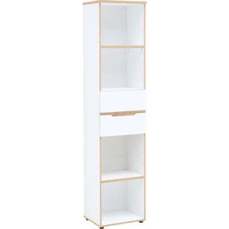 Aktenregal mit 2 Schubladen, 45cm breit, weiß mit Eiche, MANRESA-36