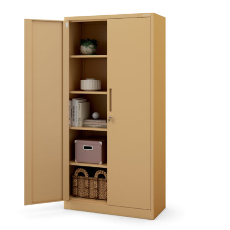 Aktenschrank C001 Büroschrank Metallschrank Aufbewahrungsschrank 4 verstellbare Fachböden Pulverbeschichtet Abschließbar 185 cm x 90 cm x 40 cm (Beige)