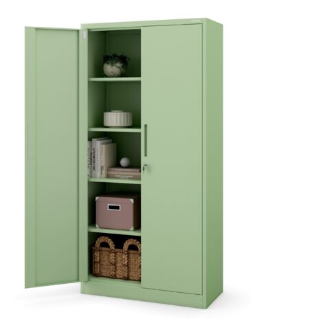 Aktenschrank C001 Büroschrank Metallschrank Aufbewahrungsschrank 4 verstellbare Fachböden Pulverbeschichtet Abschließbar 185 cm x 90 cm x 40 cm (Pastellgrün)
