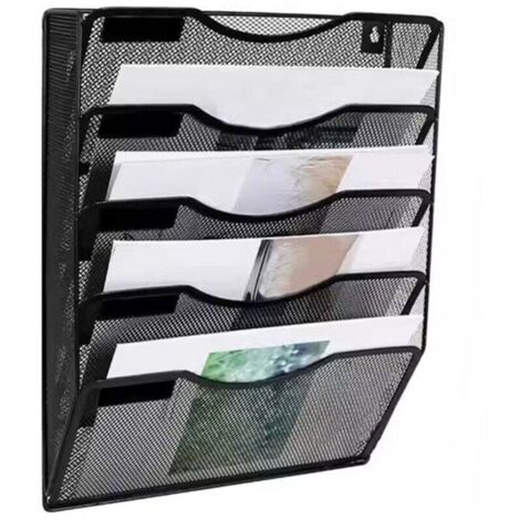 Aktenschrank mit 5 Fächern zur Wandmontage, Hängende Büroablage, Zeitschriftenhalter, Postsortierbox, Schwarz