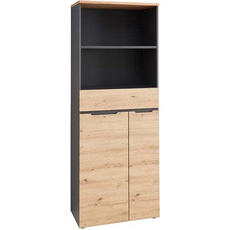 Aktenschrank mit offenen Fächern, 75cm breit, graphit mit Eiche, MANRESA-36