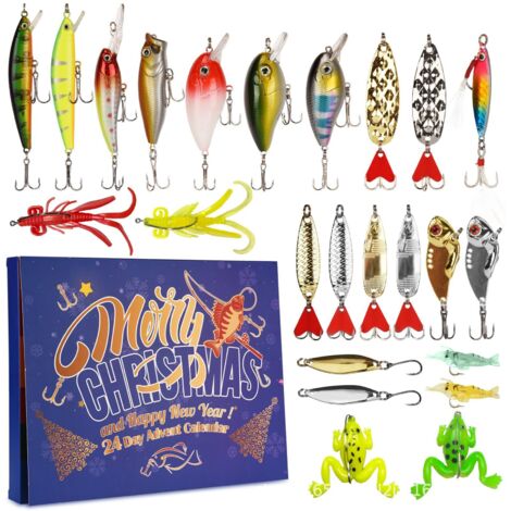 Aktion: Neuer Angel-Adventskalender, Weihnachts-Countdown – 24-Tage-Angelköder-Set für erwachsene Angler, Männer, Teenager, Jungen – Weihnachtsüberraschungsgeschenk 2024