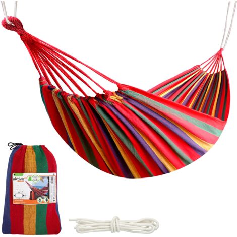 Aktive 52990 - Amaca sospesa in cotone per campeggio e giardino  Amaca giardino esterno  Misure 200x100 cm Fino a 200 kg di capacità di carico  Con borsa per il trasporto