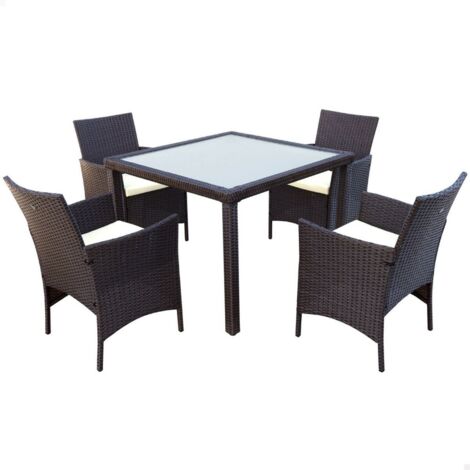 AKTIVE 61073 - Rattan Gartentisch und Stühle Set, Terrasse Tisch und Stühle einschließlich 4 Outdoor-Gartenstühle und 1 Outdoor-Tisch 100x75cm, Garten und Terrasse Möbel, Multicolor