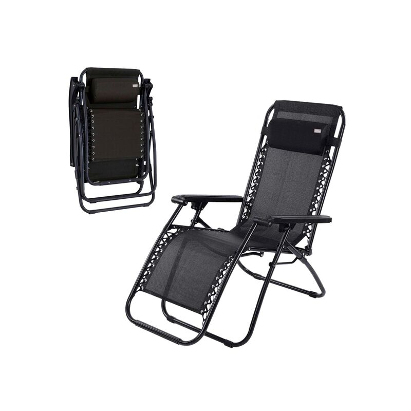 

Tumbona gravedad cero negra, reclinable y plegable Aktive Beach 65x160x108 cm
