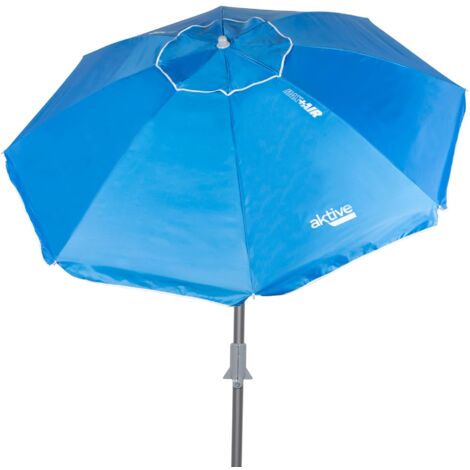 AKTIVE 62273 Ombrellone Spiaggia Antivento Pieghevole Blu Ø200 Con Rivestimento Argento e Protezione UV 50 Paravento