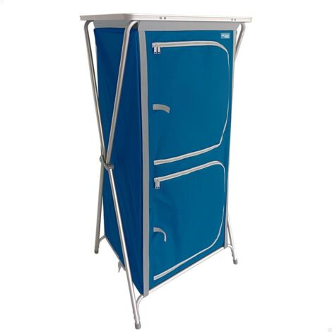 AKTIVE Armoire de camping pliable, 62x53x140 cm, étagère de camping, 4 niveaux, bleu, étagère supérieure, 2 portes à fermeture éclair, grille en tissu polyester, cadre en aluminium, sac de transport (