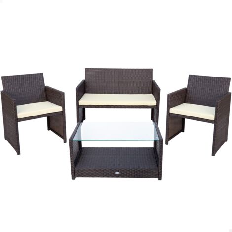 AKTIVE Conjunto de jardín Garden 2 sillones+1 sofá+ 1 Mesa Negro/Crema