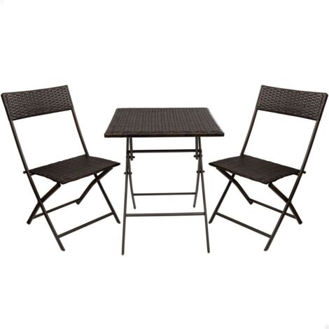 Aktive Ensemble Table et 2 Chaises Marron Rotin Acier