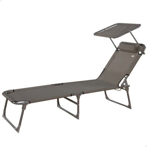 AKTIVE Klappliege mit Sonnenschirm Grau, Anti-Roll, 3 Positionen, Material: Stahl und Textilene, Abmessungen: 193x53x30cm, Max. Gewicht 110Kg, Klappliegen (62288)