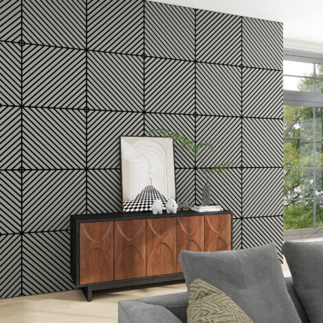 Akustik-Wandpaneel 8er Set Vang diagonal 60x60 cm Eichenoptik, hellgrau [NEU.HOLZ]