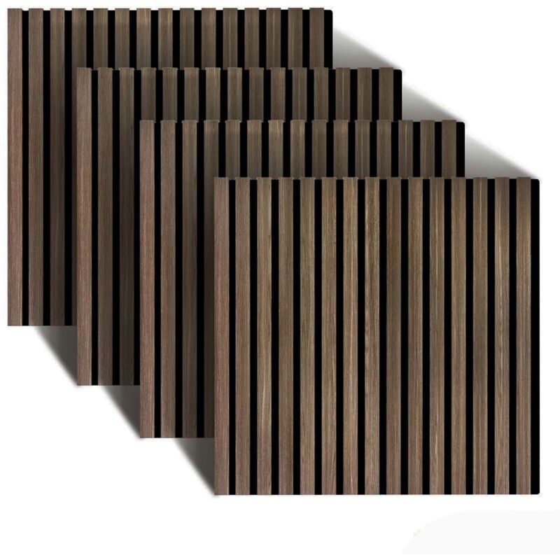 Relaxdays Akustikpaneele, 4er Set, 60 X 60 Cm, Schalldämmung & Wandverkleidung, Eiche Furnier, Wandpaneele, Dunkelbraun