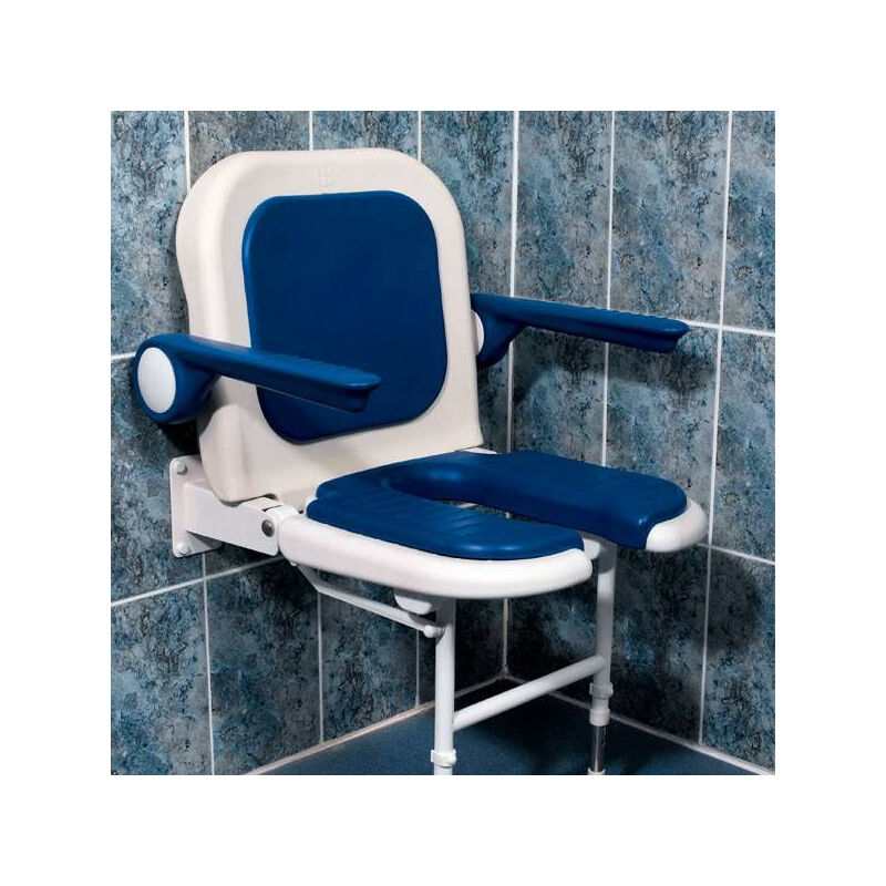 AKW - 4000 Series Standard Fold Up Horseshoe Padded Shower Seat Blue with Back & Blue Arms