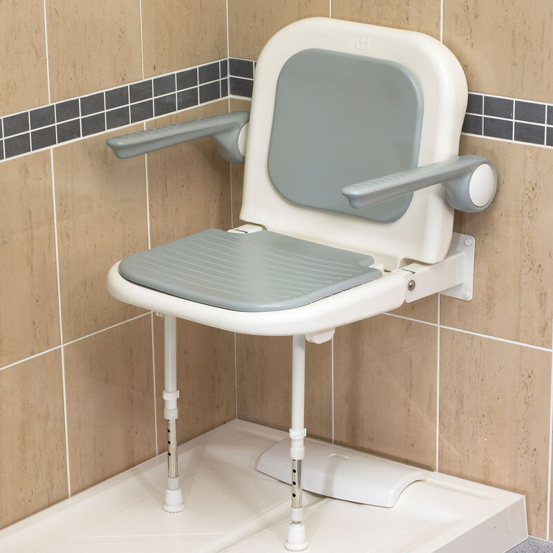 4000 Series Standard Fold Up Padded Shower Seat Grey with Back & Grey Arms - AKW