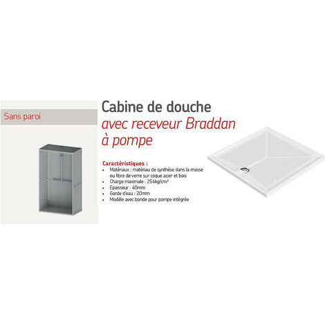 AKW - Cabine de douche 700x1200mm avec receveur Braddan à pompe Sans Paroi (Accessibilité PMR)