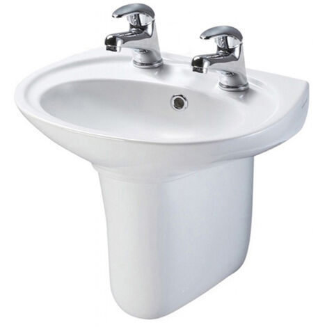 AKW Livenza Basin and Semi Pedestal 450mm Wide - 2 Tap Hole