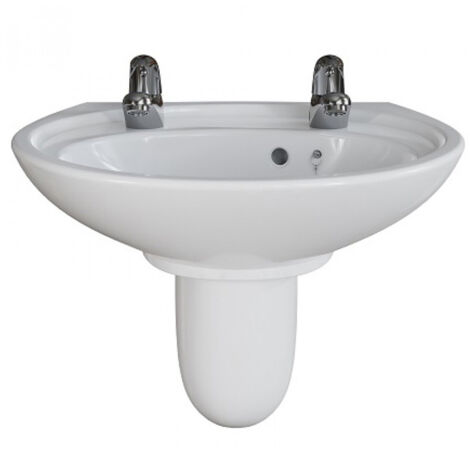 AKW Livenza Plus Basin and Semi Pedestal 500mm Wide - 2 Tap Hole