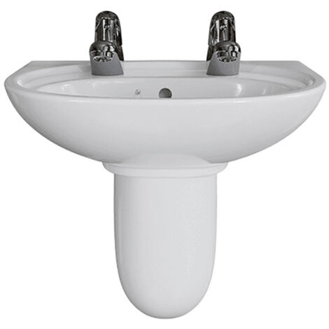 AKW Livenza Plus Basin and Semi Pedestal 550mm Wide - 2 Tap Hole
