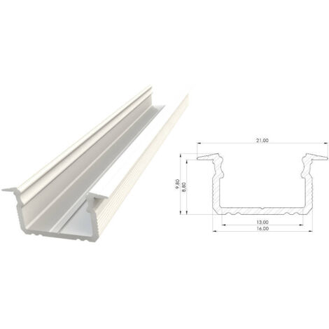 AL12-GLG2-LW-1000 : Profilé encastré en aluminium laqué blanc 9 x 16 mm, rainure de 1 000 mm, laqué blanc