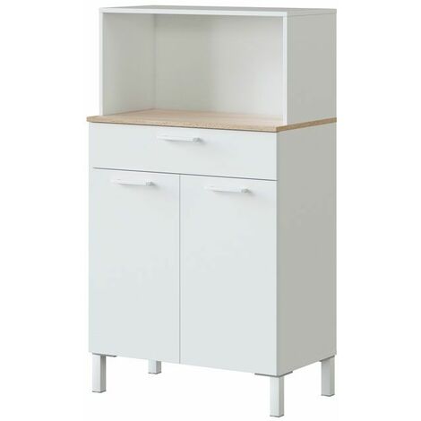 NO BRAND Mueble auxiliar cocina microondas 2 puertas 1 cajón estilo moderno Yuka blanco (mate) 126x72x40 cm