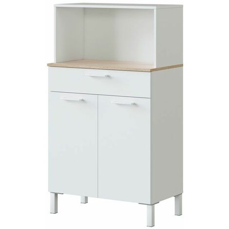 Mueble auxiliar para microondas un cajón y dos puertas en acabado blanco 126 cm (alto) 72 cm (ancho) 40 cm(largo)