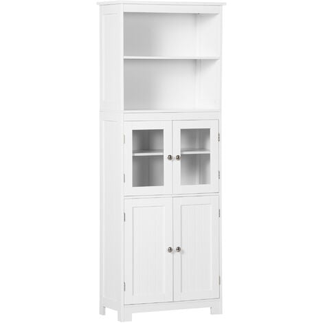 HOMCOM Alacena de cocina aparador de comedor armario de cocina con 4 puertas 2 estantes abiertos y estante ajustable para salón 60x30x162 cm blanco