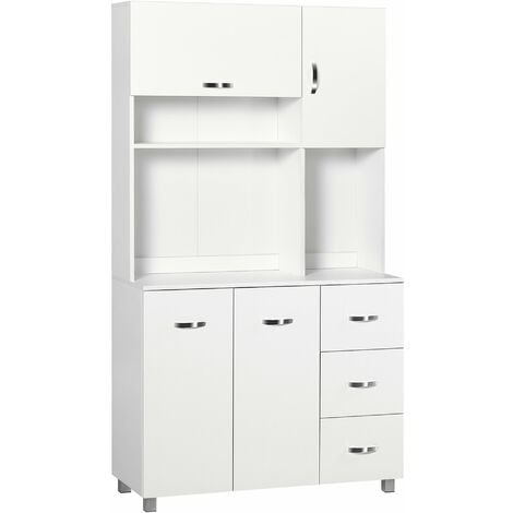Alacena de cocina armario de cocina moderno mueble auxiliar de comedor con 3 cajones 4 puertas y estantes ajustables 100x39,5x183,5 cm blanco