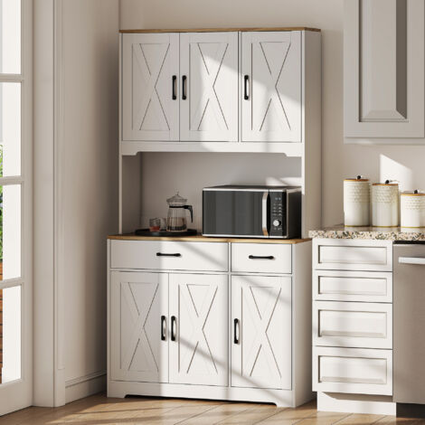 Alacena de Cocina con 6 Puertas Encimera para Microondas 2 Cajones Estantes Ajustables Orificio para Cable Blanco
