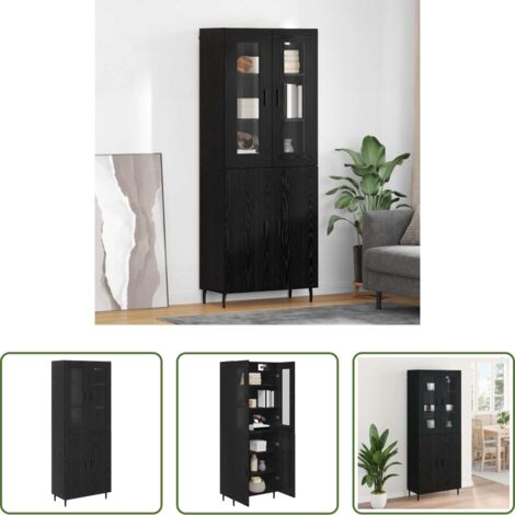 Alacena de madera -  Alacena 2 pcs Roble Negro Madera Ingenierizada y Vidrio