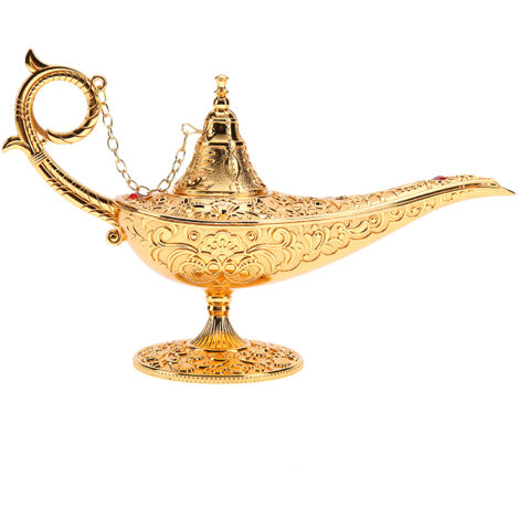 Aladdin-Lampe, dekorativer magischer Wunschtopf aus geschnitztem Goldmetall