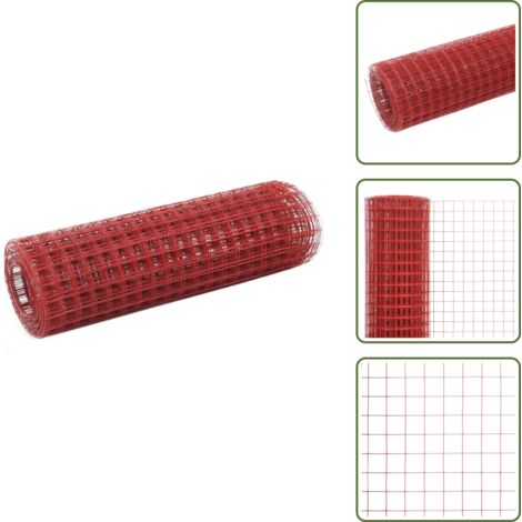 Alambre de acero - vidaXL Alambrada de gallinero acero revestimiento PVC rojo 10x0,5 m - Malla de PVC