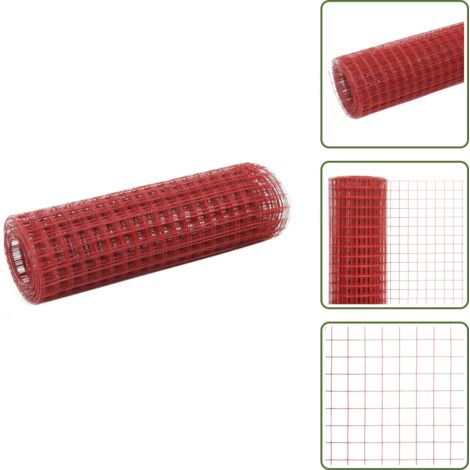 Alambre de acero - vidaXL Alambrada de gallinero acero revestimiento PVC rojo 25x0,5 m - Malla de PVC