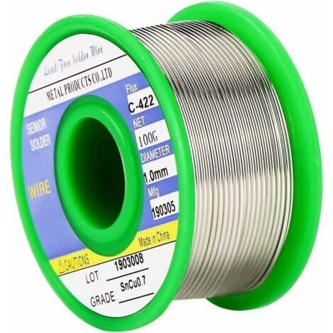 Alambre de soldadura KZQ de 1,0 mm para soldar, sin plomo, con núcleo de colofonia, para soldadura eléctrica (100 g), Sn 99,3 % Cu 0,7 %