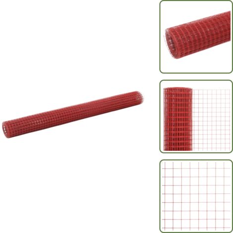 Alambre para aves - vidaXL Alambrada de gallinero acero revestimiento PVC rojo 10x1,5 m - Alambre para conejos