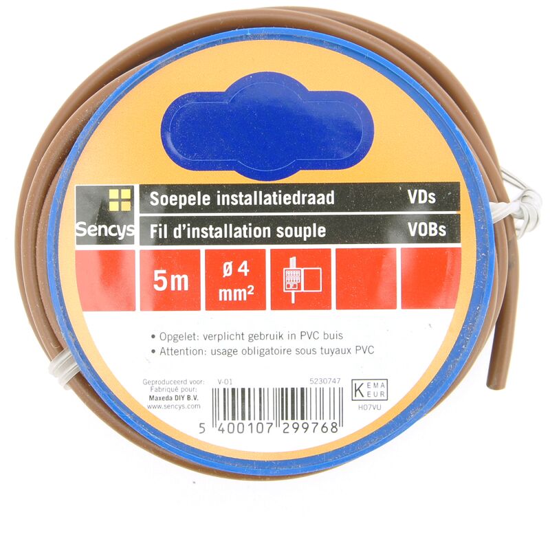 

Cable VOBs 4 mm² - Marrón - 5 m - Brun - Sencys