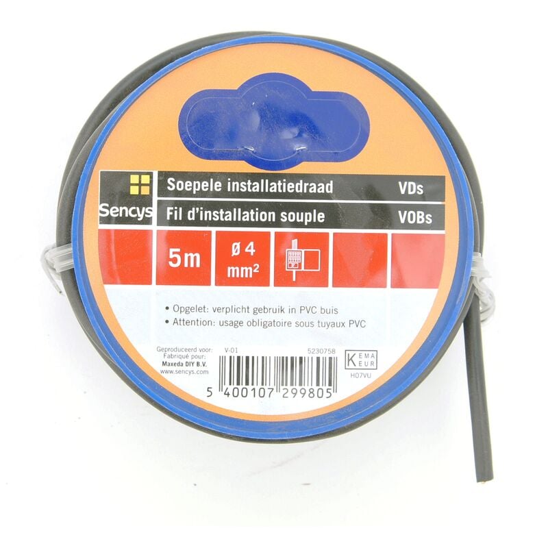 

Cable VOBs 4 mm² - Negro - 5 m - Noir - Sencys