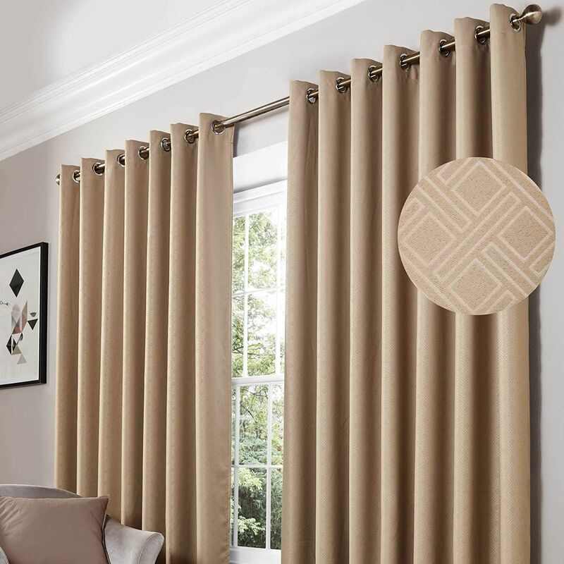 Blackout Curtains Eyelet Ring Top Diamond, Polyester, Mink, 66 x 54 - Alan Symonds