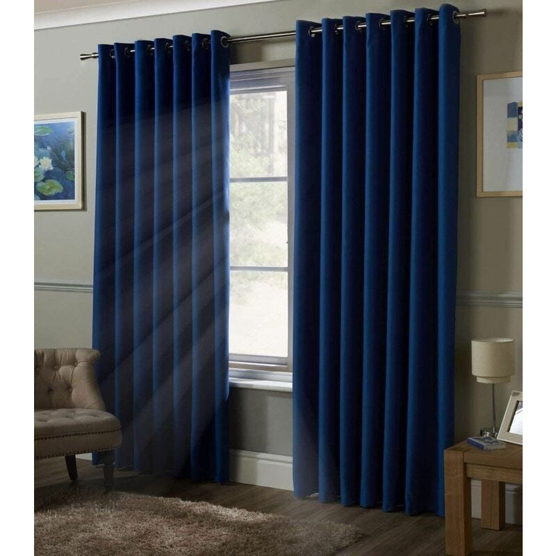 Blackout Curtains Eyelet Ring Top, Polyester, Blue, 90 x 72 - Alan Symonds