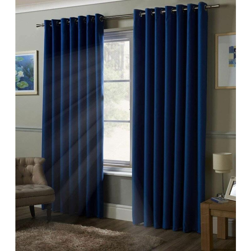 Blackout Curtains Eyelet Ring Top, Polyester, Blue, 90 x 90 - Alan Symonds