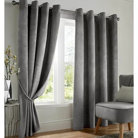 Alan Symonds Blackout Curtains Eyelet Ring Top, Polyester Velvet, Silver 46" X 54"
